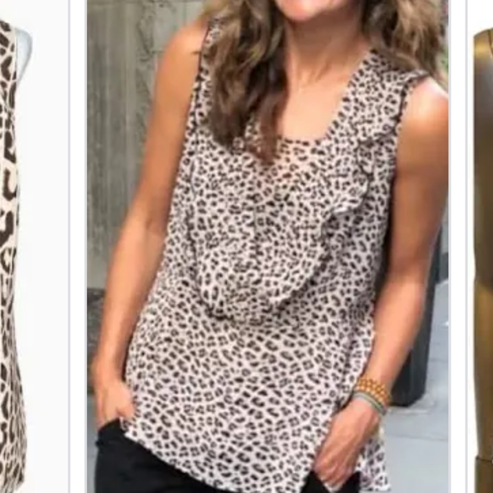CAbi Animal Print Cheetah Sleeveless Ruffled Blouse  Sz M
